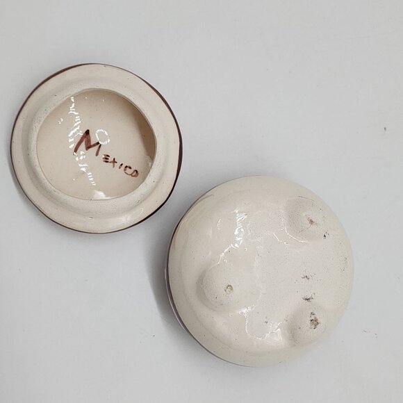 Mexican Hand Painted Ceramic Trinket Box With Floral & Bird Brown 3" Diameter - Picture 7 of 7